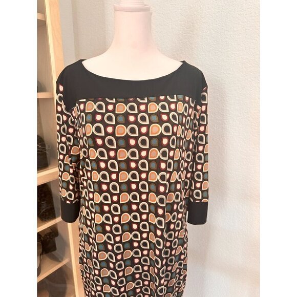 Audrey Whitmore Sheath Midi Dress L/XL 3/4 Sleeves Multicolor Geo Retro Work NWT - Picture 2 of 8